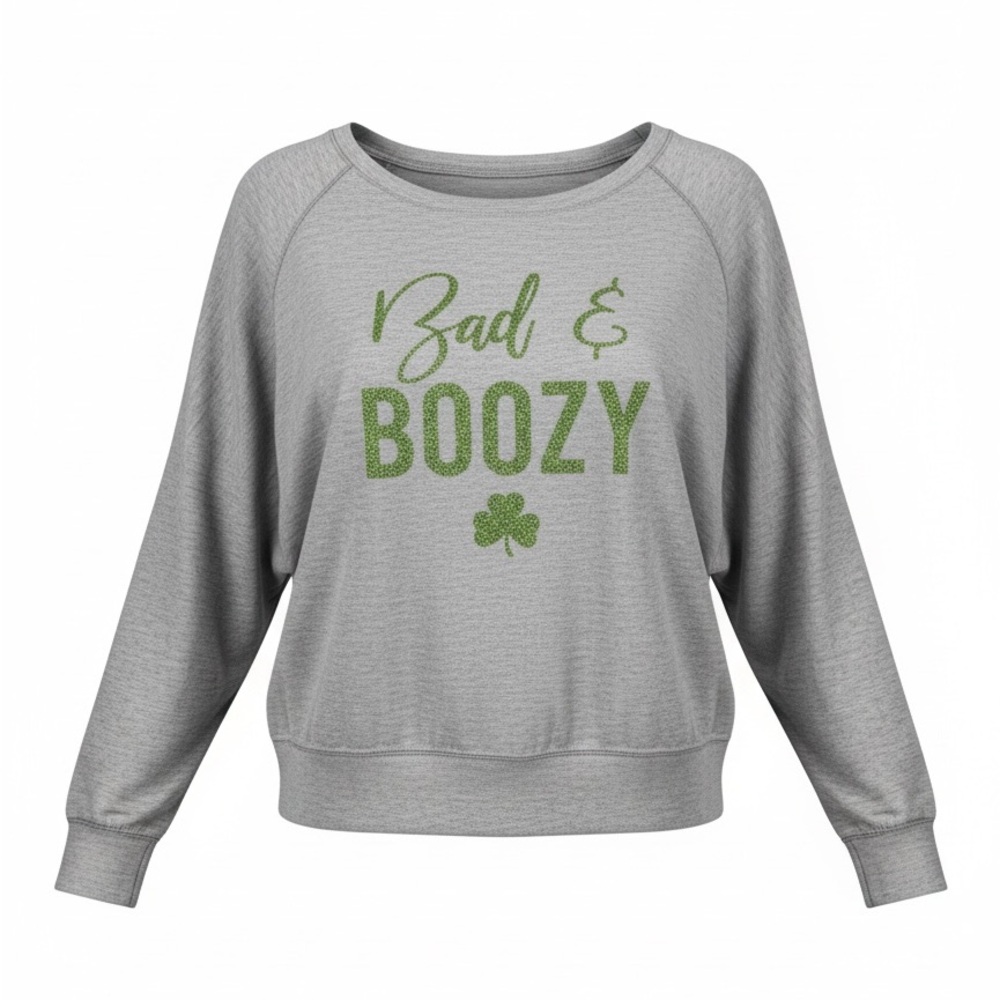 St. Patrick’s Day "Bad & Boozy" Graphic dolman sleeved shirt - Picture 1 of 5